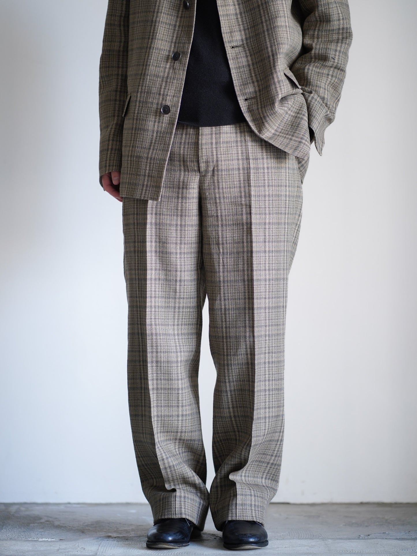 SILK LINEN NEP CHECK SLACKS