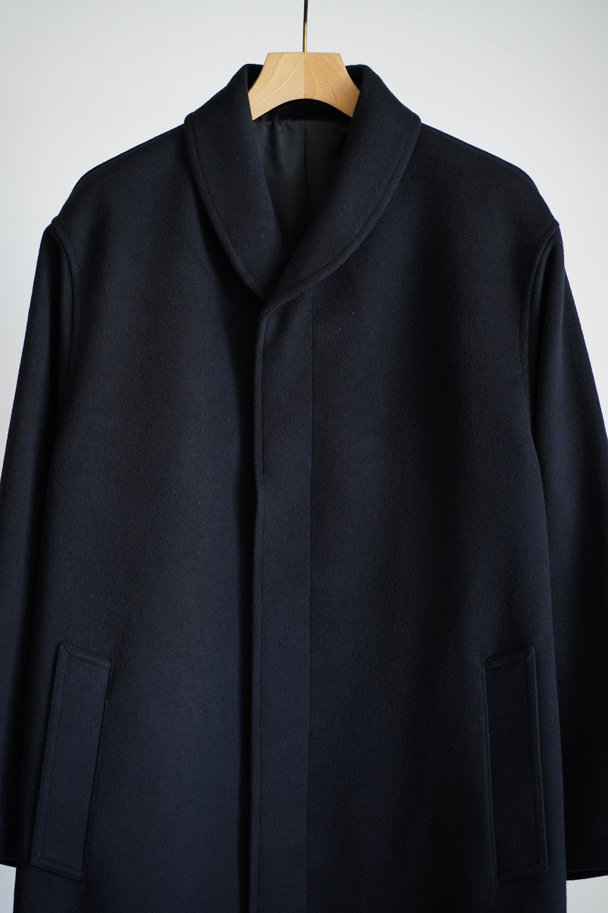 SUPER FINE WOOL MOSSER SHAWL COLLAR COAT