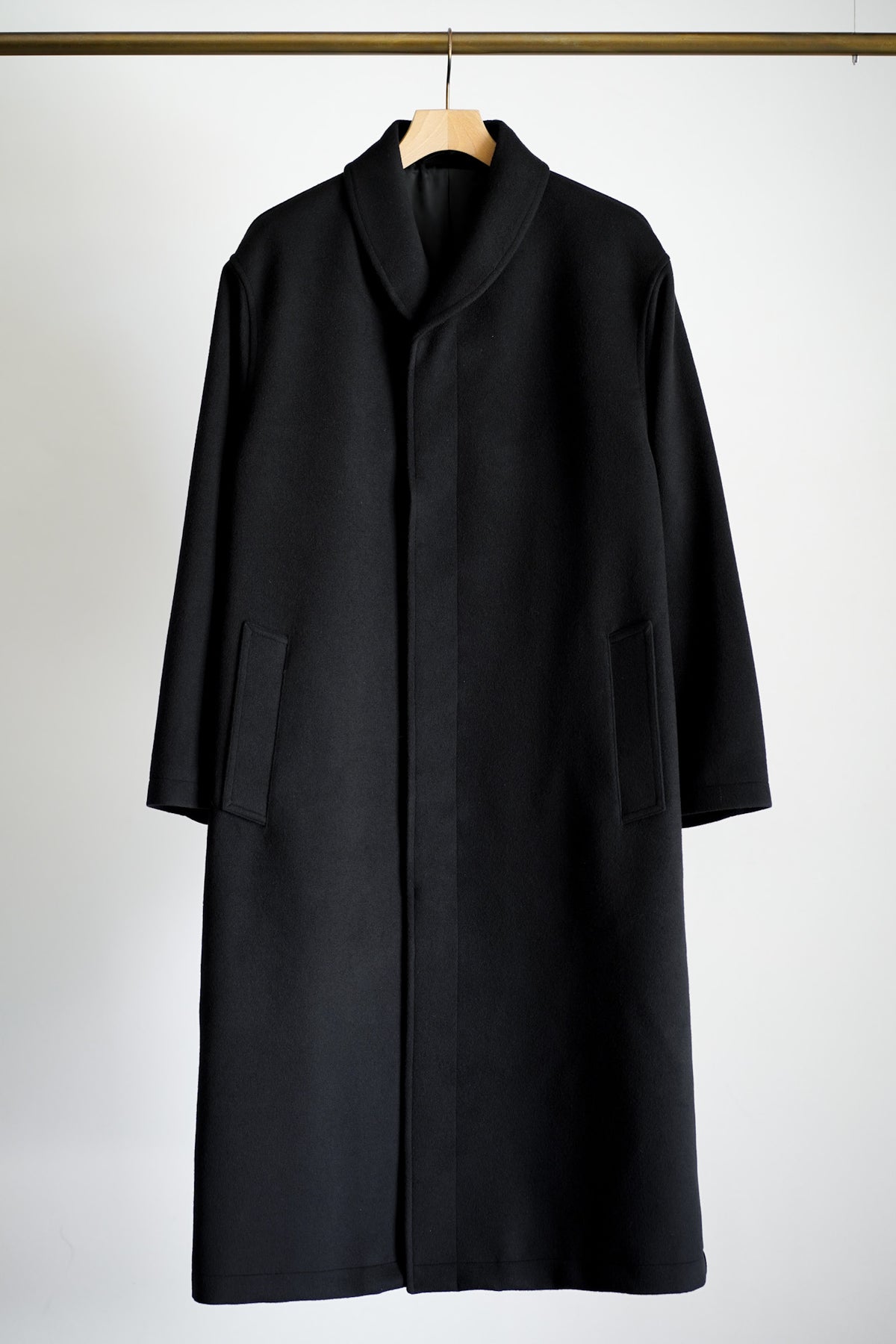 SUPER FINE WOOL MOSSER SHAWL COLLAR COAT