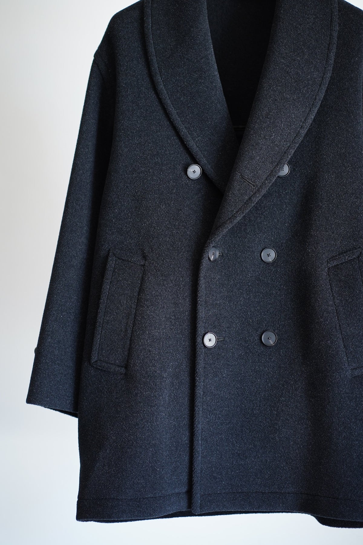 WOOL HERRINGBONE SHAWL COLLAR COAT