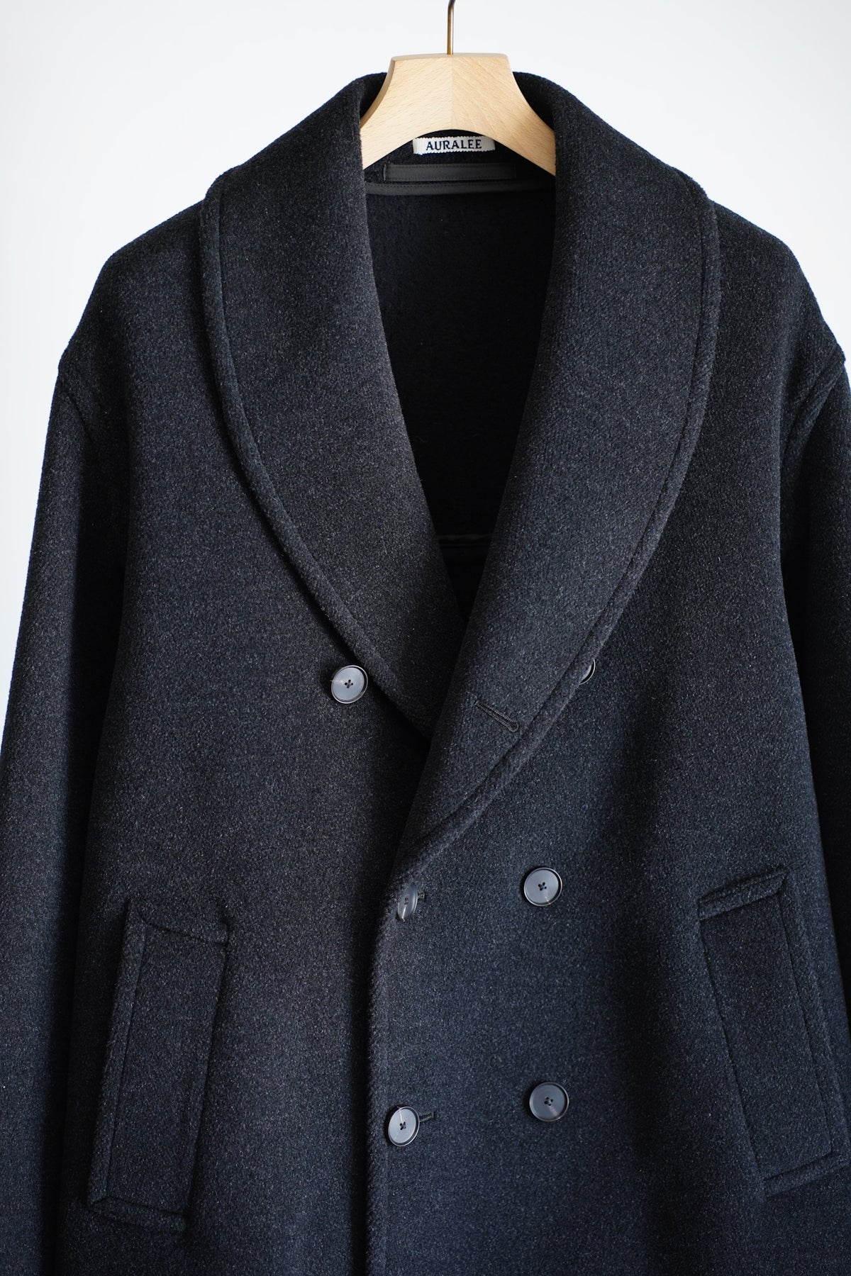 WOOL HERRINGBONE SHAWL COLLAR COAT