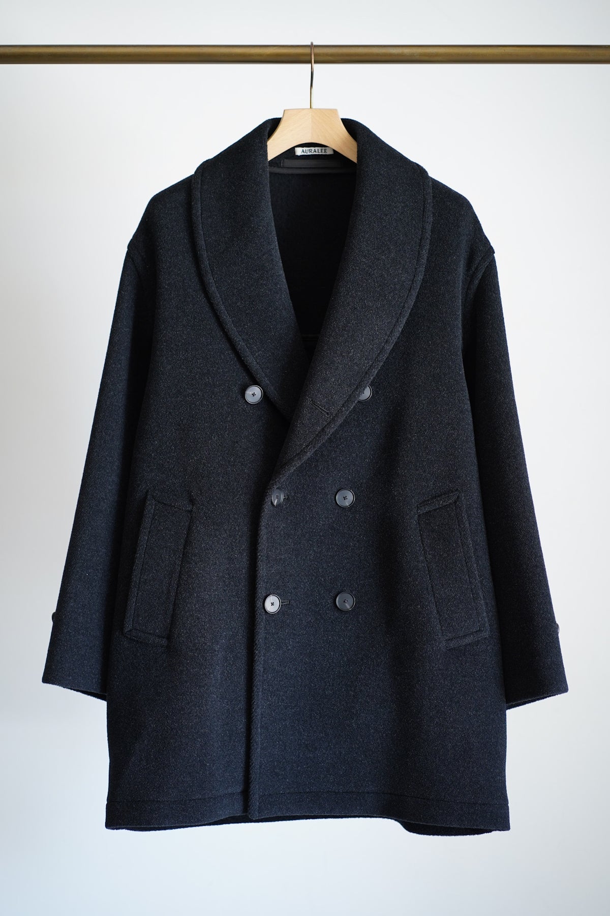 WOOL HERRINGBONE SHAWL COLLAR COAT