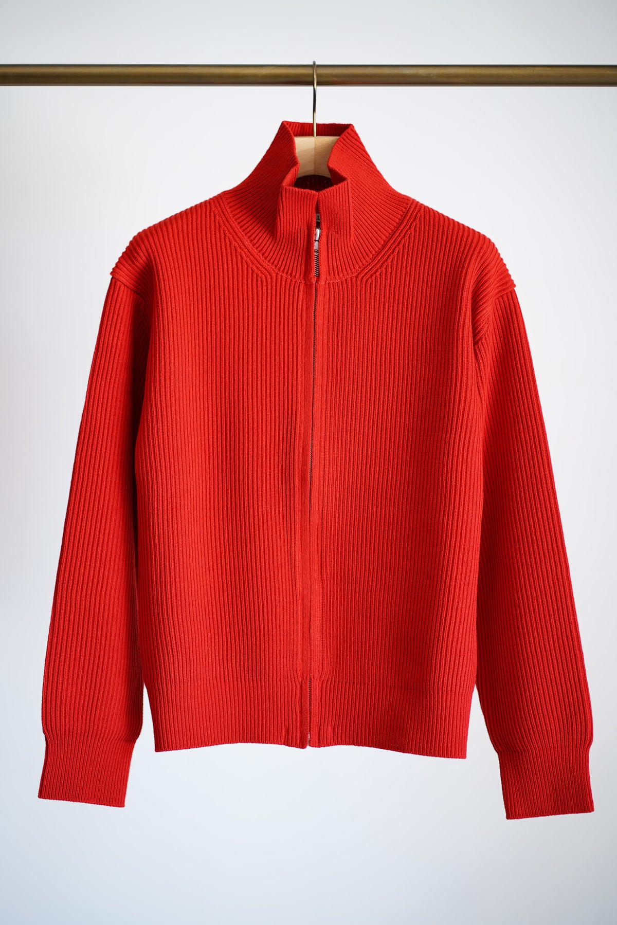 SUPER FINE WOOL RIB KNIT ZIP CARDIGAN