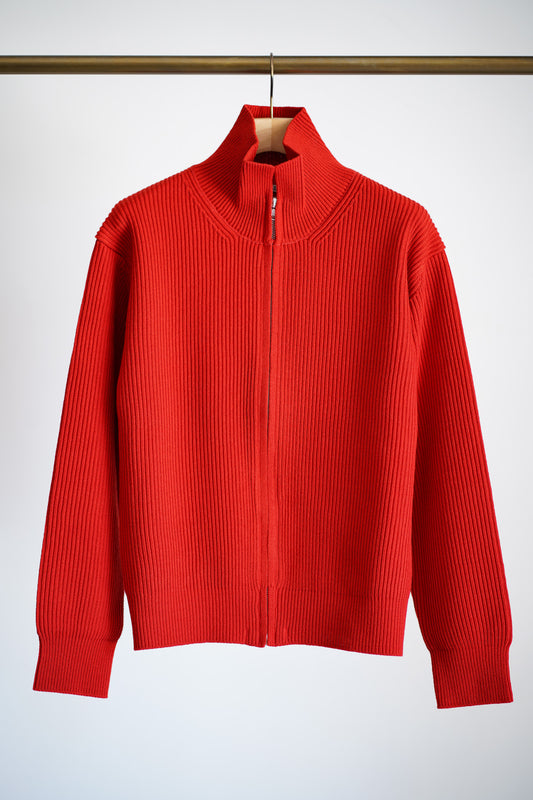 SUPER FINE WOOL RIB KNIT ZIP CARDIGAN