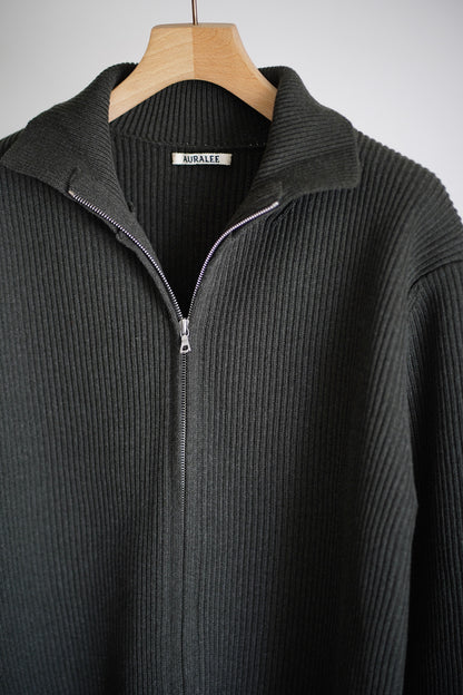 SUPER FINE WOOL RIB KNIT ZIP CARDIGAN