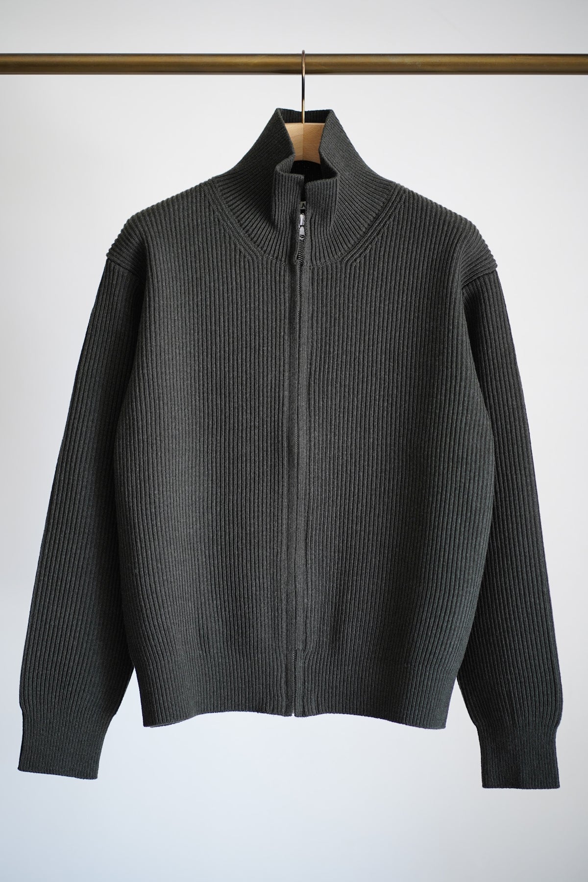 SUPER FINE WOOL RIB KNIT ZIP CARDIGAN
