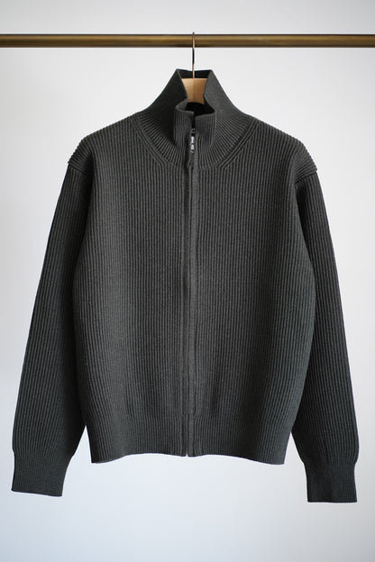 SUPER FINE WOOL RIB KNIT ZIP CARDIGAN