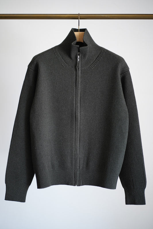 SUPER FINE WOOL RIB KNIT ZIP CARDIGAN
