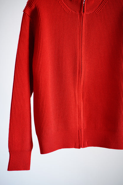 SUPER FINE WOOL RIB KNIT ZIP CARDIGAN