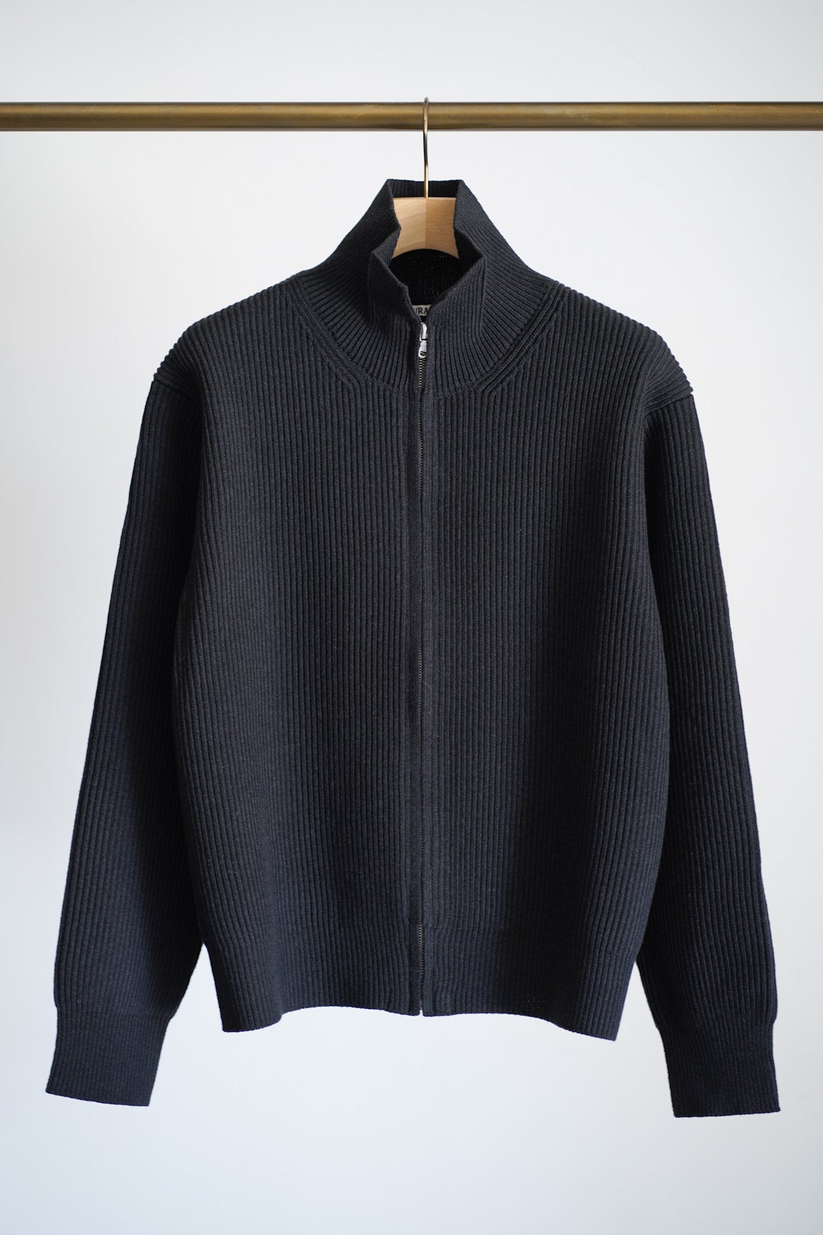 SUPER FINE WOOL RIB KNIT ZIP CARDIGAN