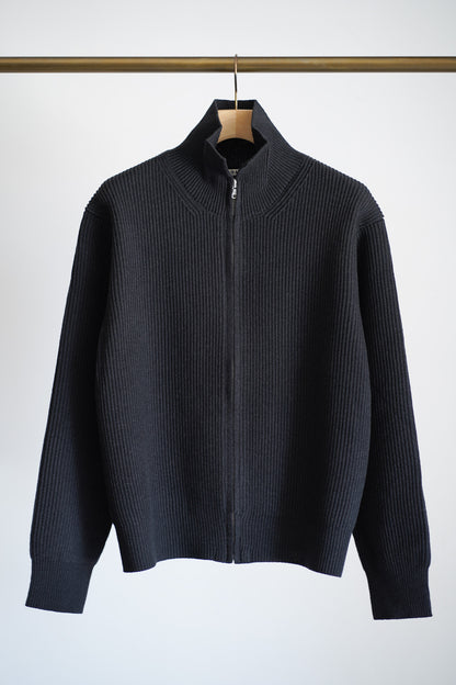 SUPER FINE WOOL RIB KNIT ZIP CARDIGAN