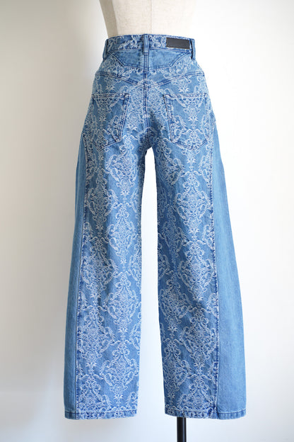 DAMASK-JACQUARD DENIM CURVE-FIT HIGH-RISE JEANS