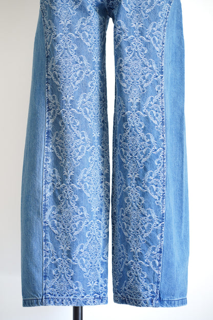 DAMASK-JACQUARD DENIM CURVE-FIT HIGH-RISE JEANS