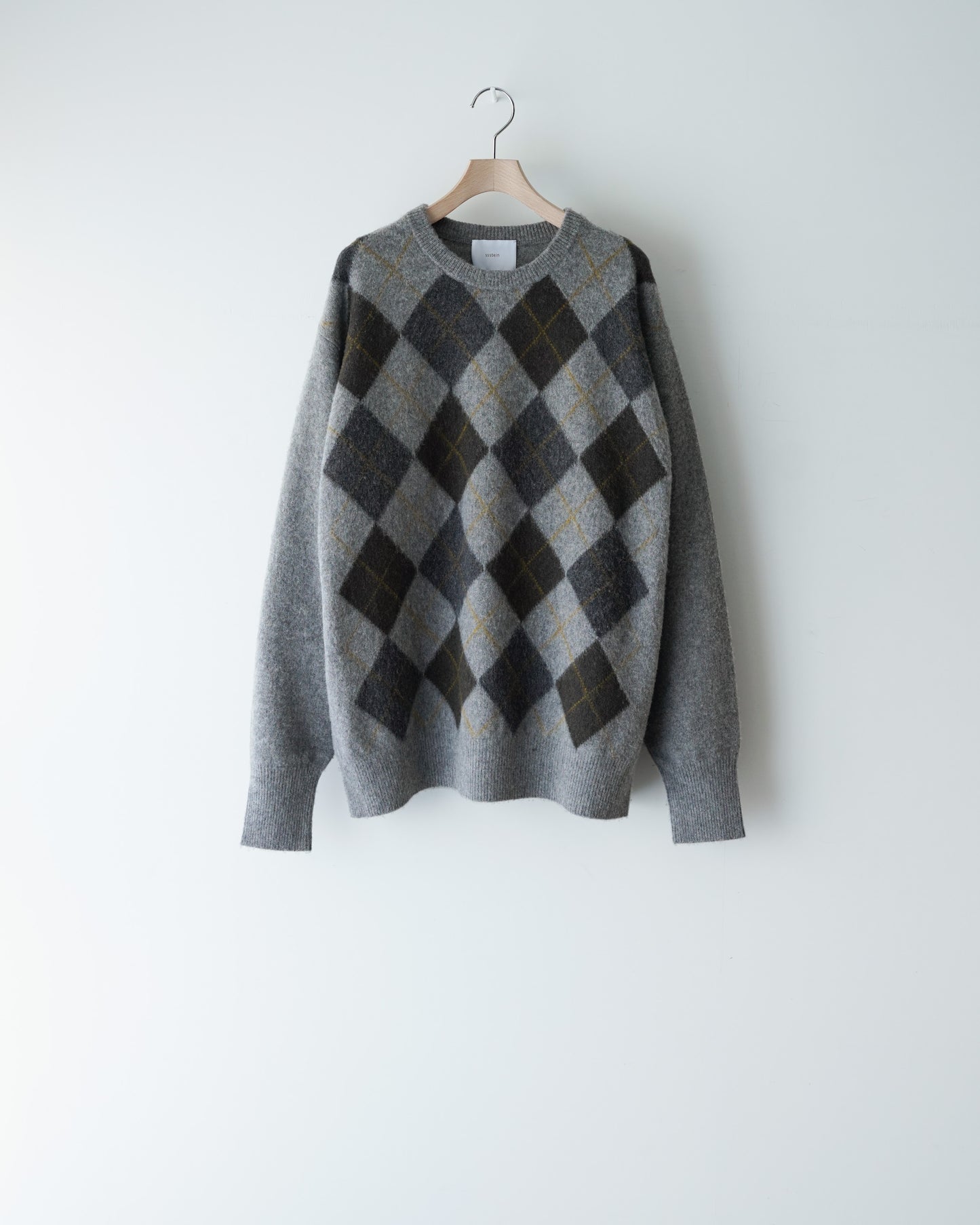 FINE WOOL ARGYLE KNIT CREW NECK LS