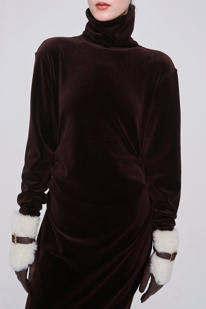 WOOL VELOUR DRAPED FIT DRESS