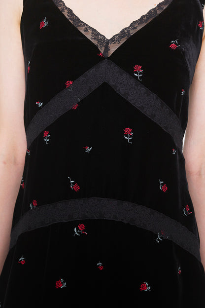 ROSE EMBROIDERED VELVET DRESS