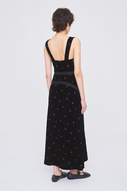 ROSE EMBROIDERED VELVET DRESS
