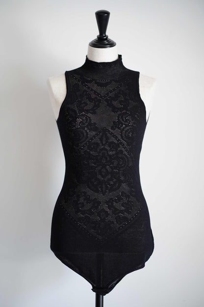 DAMASK LACE KNIT TURTLENECK BODYSUIT