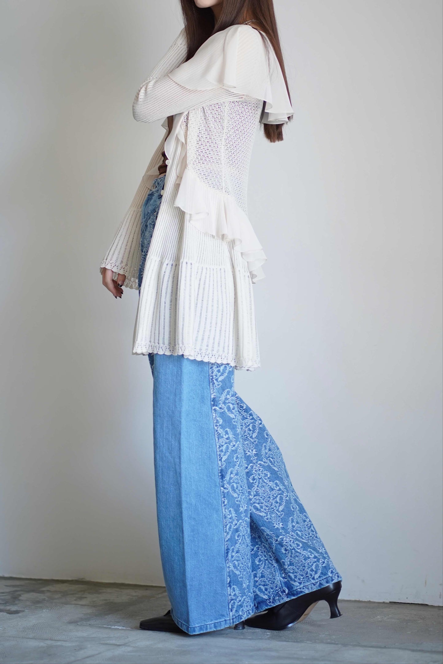 LACE KNIT LONGLINE CARDIGAN