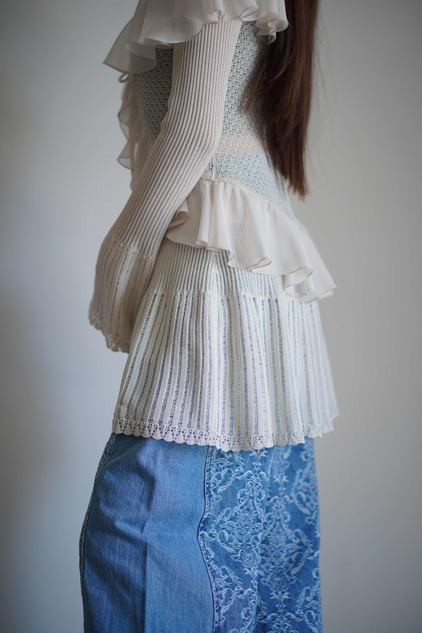 LACE KNIT LONGLINE CARDIGAN