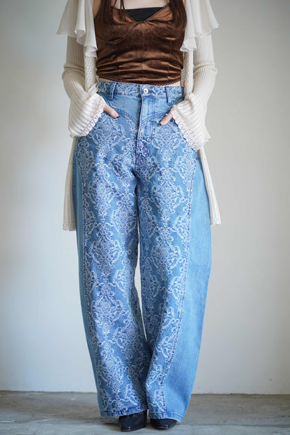 DAMASK-JACQUARD DENIM CURVE-FIT HIGH-RISE JEANS