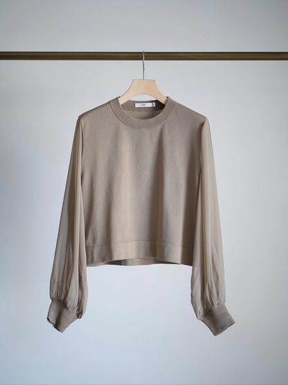 SHEER SLEEVES CREW NECK CROPPED KNIT