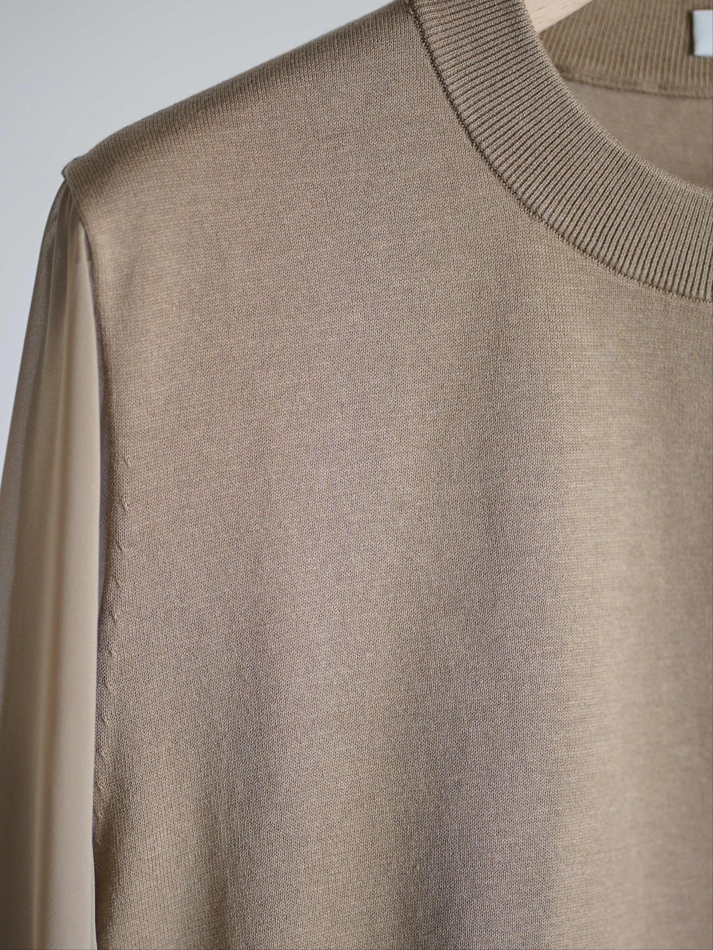 SHEER SLEEVES CREW NECK CROPPED KNIT