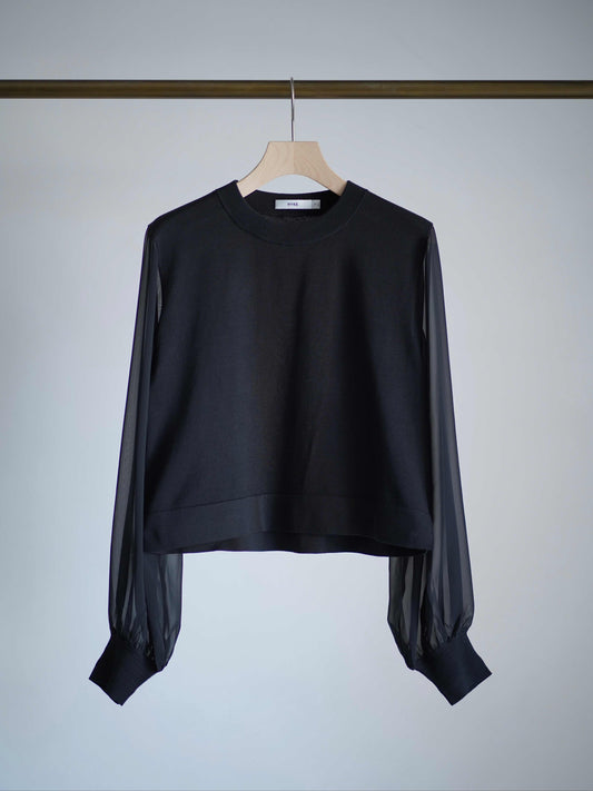 SHEER SLEEVES CREW NECK CROPPED KNIT