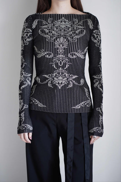 DAMASK PATTERN RIB KNIT TOP