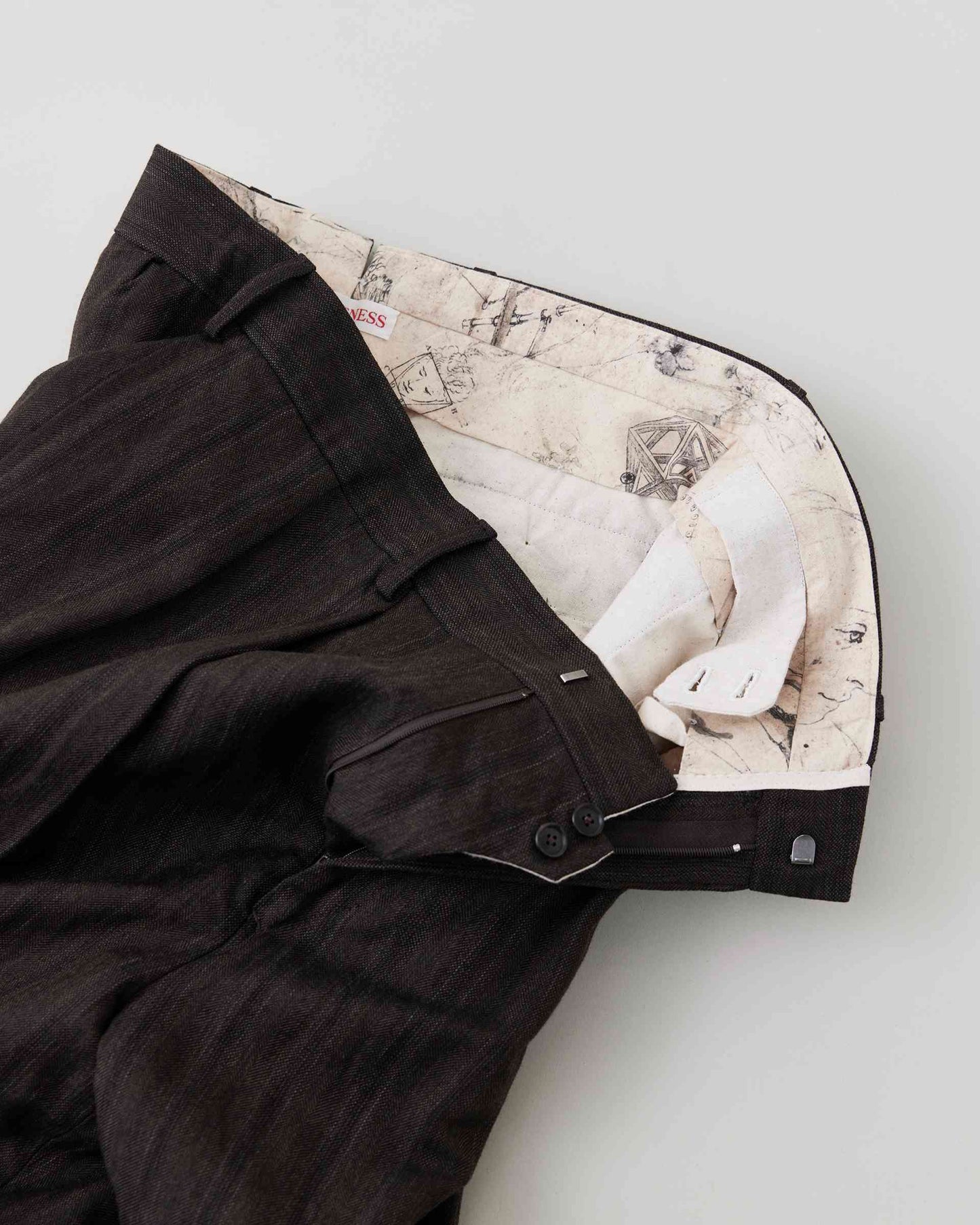 S.SCHENKER / ウールリネンストライプ フライングVトラウザー