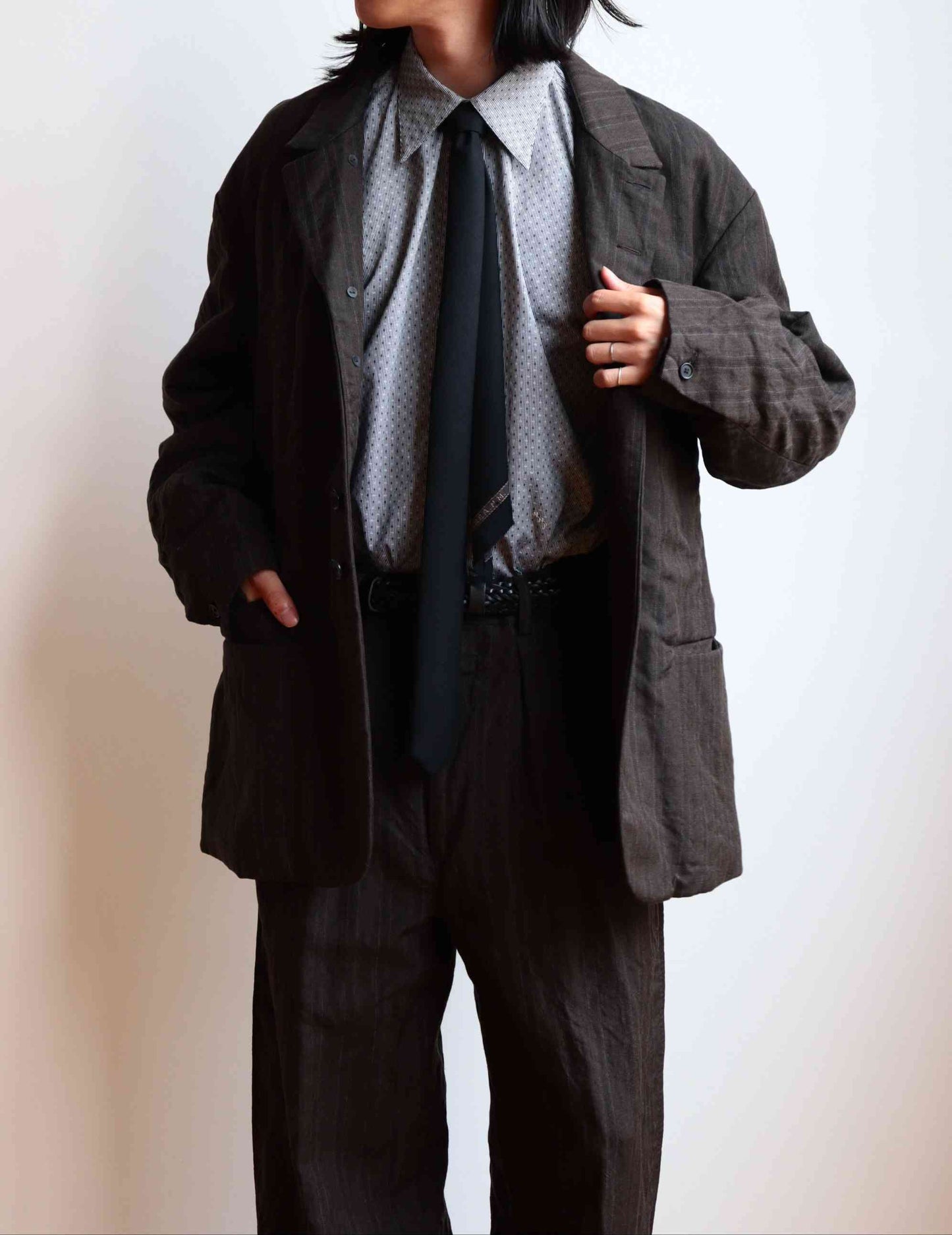 S.SLASH / ウールリネンストライプ アーミッシュジャケット