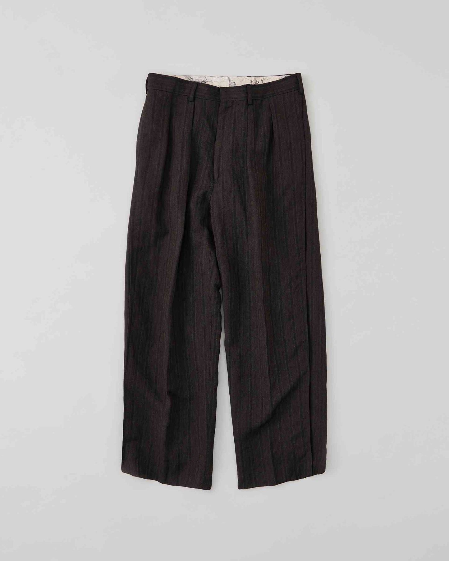 S.SCHENKER / ウールリネンストライプ フライングVトラウザー