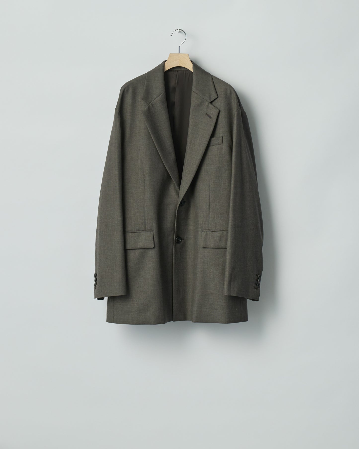 sssteinのEXTRA FINE WOOL OVERSIZED SINGLE BREAST LONG JACKETのカラーはBROWN GREYの商品画像です。こちらの商品は通信販売での購入が可能です。
