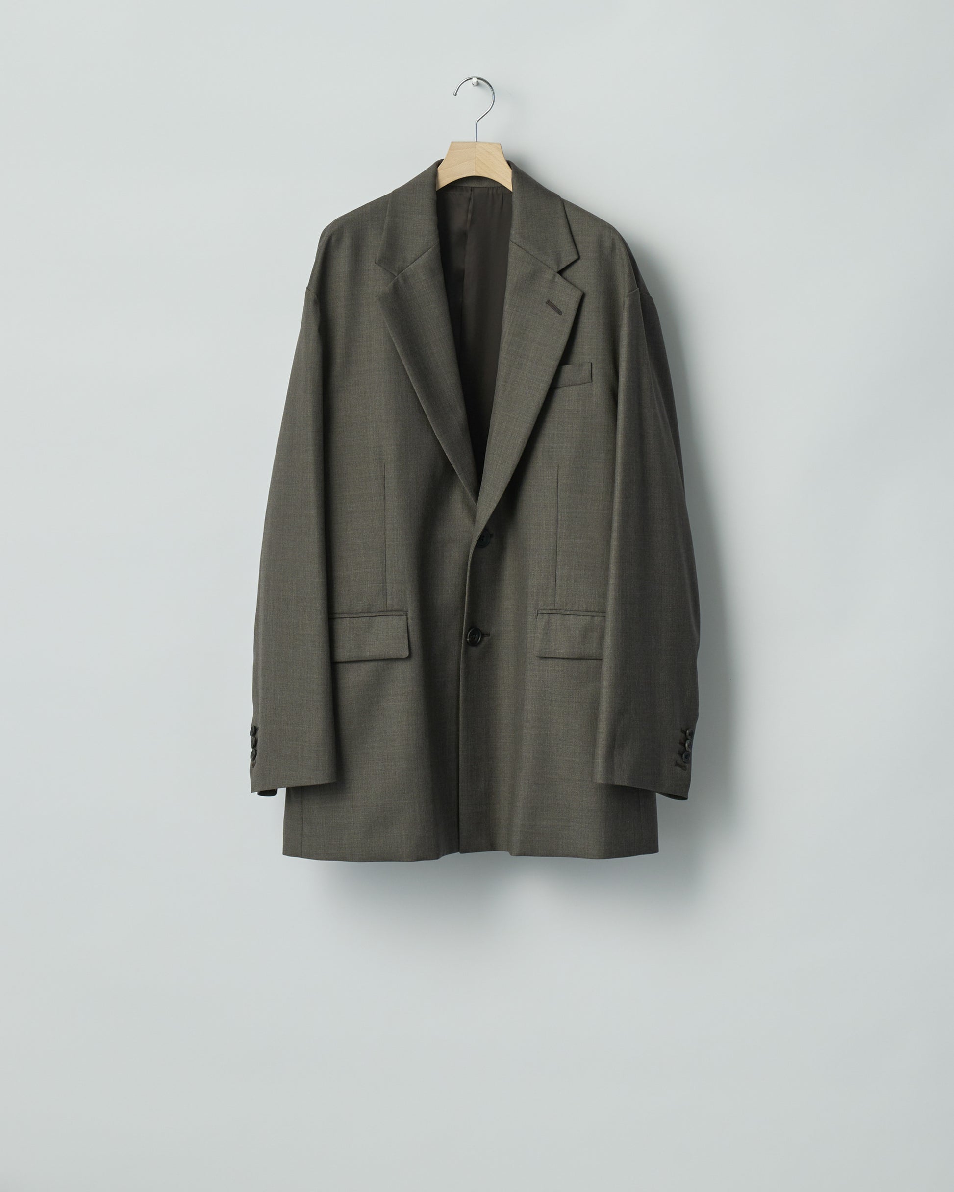 sssteinのEXTRA FINE WOOL OVERSIZED SINGLE BREAST LONG JACKETのカラーはBROWN GREYの商品画像です。こちらの商品は通信販売での購入が可能です。