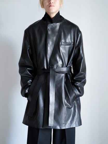 ssstein LAMBS LEATHER HALF COAT 通販 着用画像 